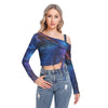 Casual Party Glitter Galaxy Techno Print Women's One-shoulder Blouse With Drawstring - kayzers