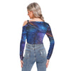 Casual Party Glitter Galaxy Techno Print Women's One-shoulder Blouse With Drawstring - kayzers