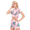 Butterfly Floral Print Women's Short Sleeve Cropped Top Shorts Set - kayzers