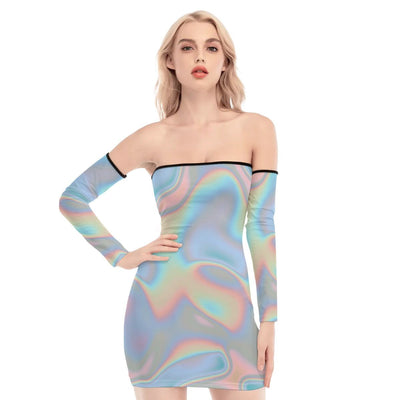 Ombre Clouds Colorful Print Women's Off-shoulder Back Lace-up Dress - kayzers