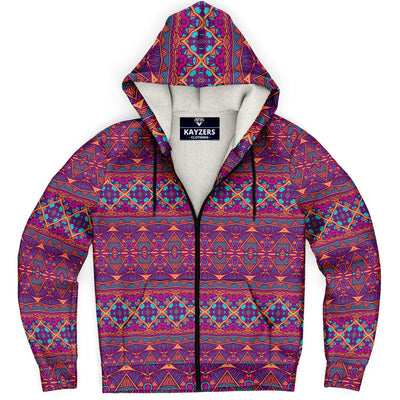 Ethnic Tribal Geometric Pattern Microfleece Zip Up Hoodie - kayzers