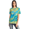 Blue Mint Green Abstract Holographic Iridescence T-Shirt - kayzers