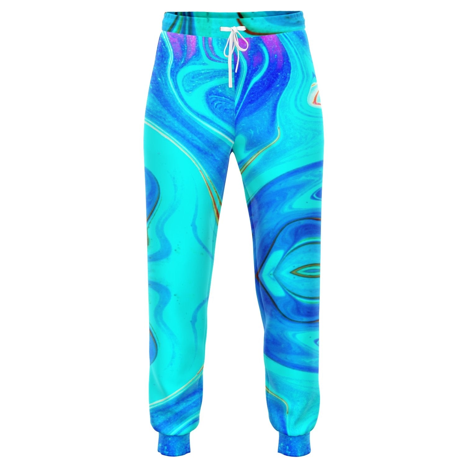 Aqua Blue Joggers Psychedelic Trippy Marble Pattern Unisex | kayzers