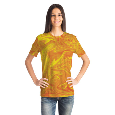 Golden Liquid Paint Swirls Psychedelic Waves Unisex T-shirt - kayzers