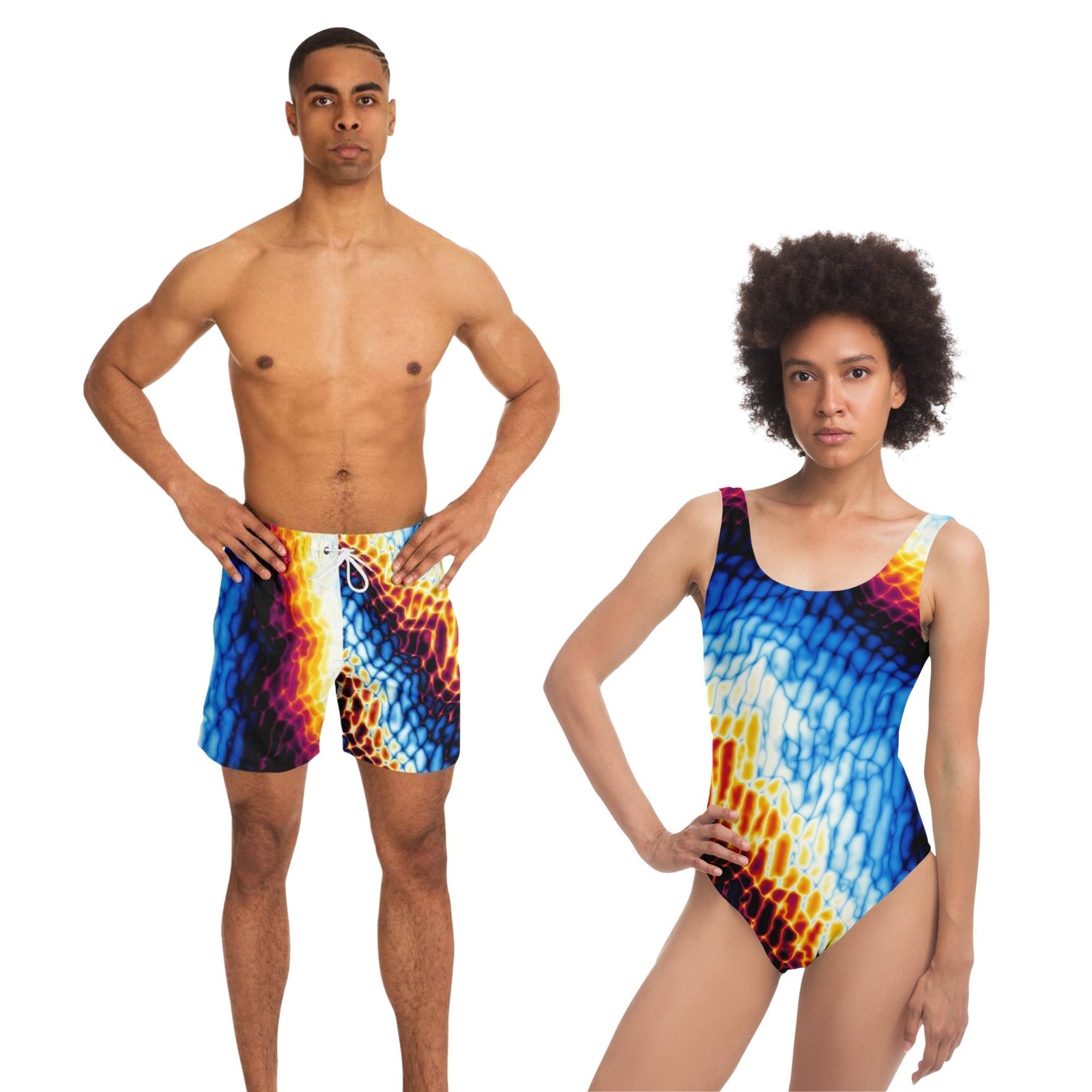 Liquid Matching Women's Swimsuit and Men's Swim Trunks Set, Matching Swimming  Sets, Matching Beach Set, Swimsuit And Shorts Sets