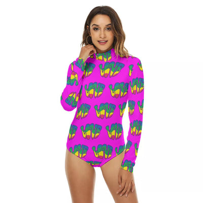 Love Colorful Hippie Print Sexy Women's Turtleneck Long Sleeve Bodysuit