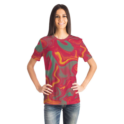 Red Smoke Liquid Abstract Sunset Paint Yellow Ombre Iridescence Unisex T-shirt - kayzers