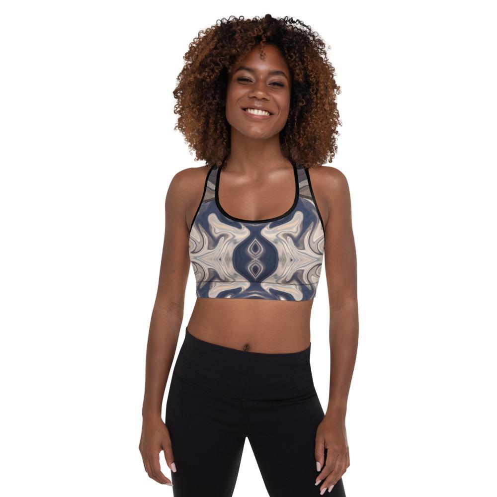 Japanese Waves Padded Sports Bra, Abstract Artistic Women's