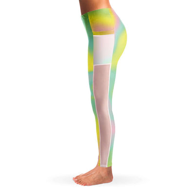 Pink Mint Green Yellow Tinge Hues Ombre Iridescence Holographic Colorful Mesh Pocket Leggings - kayzers