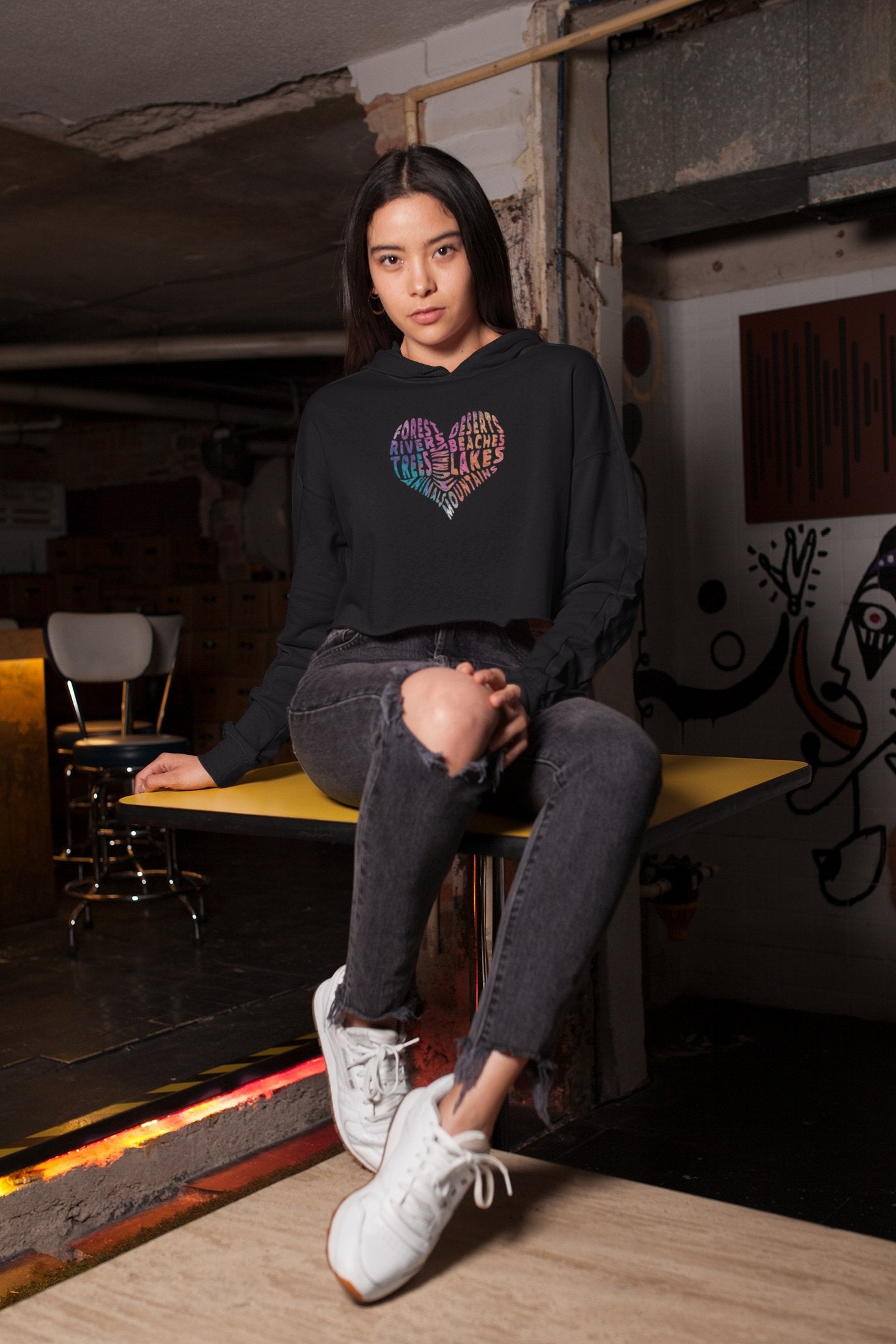 I Love Nature Cool Heart Crop Hoodie kayzers