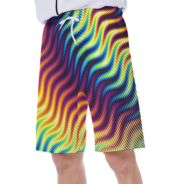 Abstract Psychedelic Illusion Colorful Waves Edm Festival Lsd Dmt Print  Men's Beach Shorts